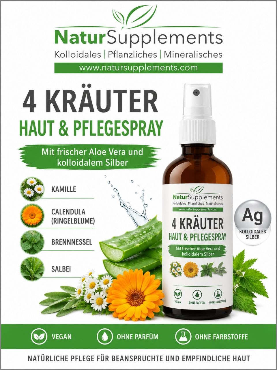 4 Kräuter Haut und Pflegespray